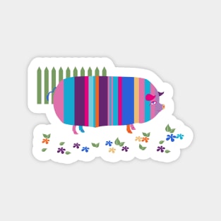 Cute Striped Pig Vintage 1970's Sticker